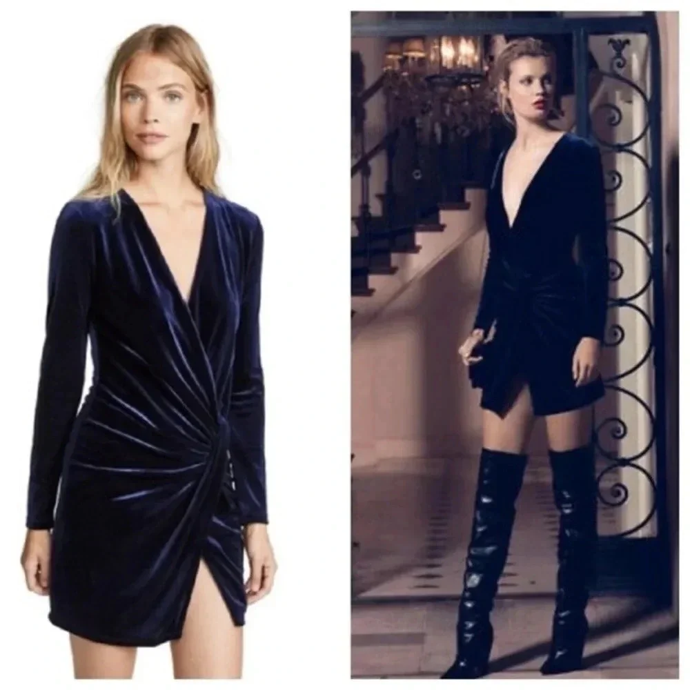 BLACK HALO NWT Lara Navy Blue Velvet Twist Mini Dress - Picture 11 of 12